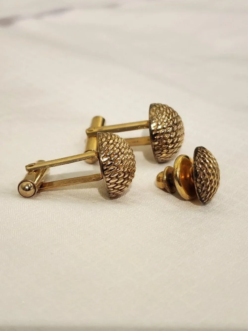 Vintage A&Z 12K Gold-Fille Dome Cufflinks & Tie Pin Set